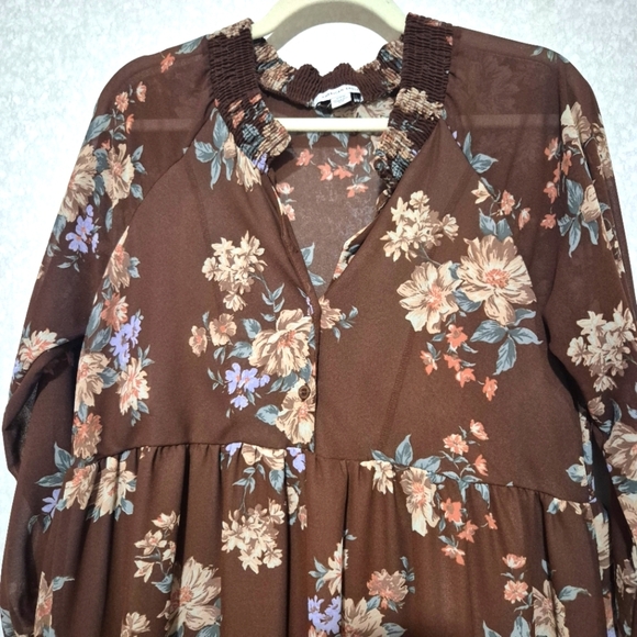 American Eagle Outfitters Brown Cream Tiered Long Sleeve Dress..SIZE:M - Picture 4 of 14